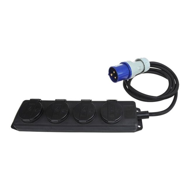ProPlus Stekkerdoos - CEE naar 4 Schuko - 1,5 meter - Zwart - IP44 - 16A