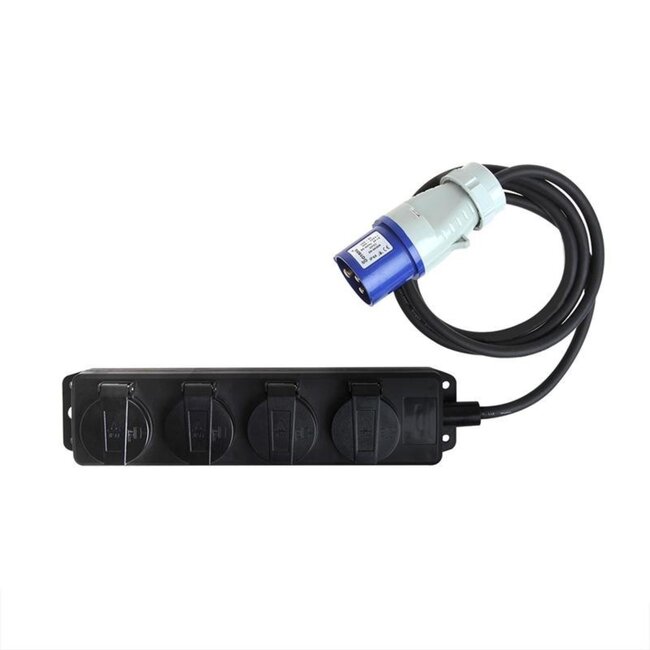 ProPlus Stekkerdoos - CEE naar 4 Schuko - 1,5 meter - Zwart - IP44 - 16A