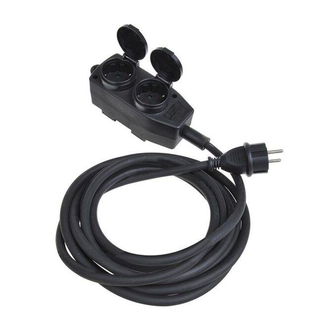 ProPlus Viervoudige stekkerdoos - 5 meter - met ophangoog - zwart