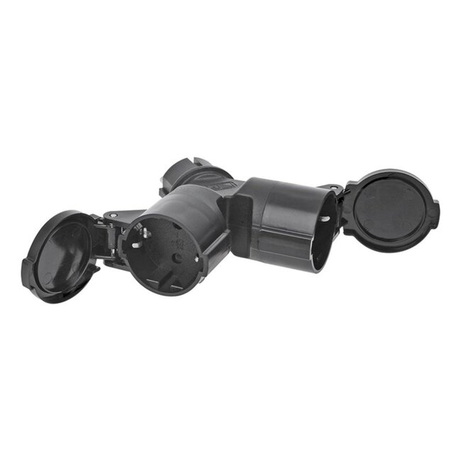 ProPlus Schuko stekker - duo splitter - 230V - zwart - IP44