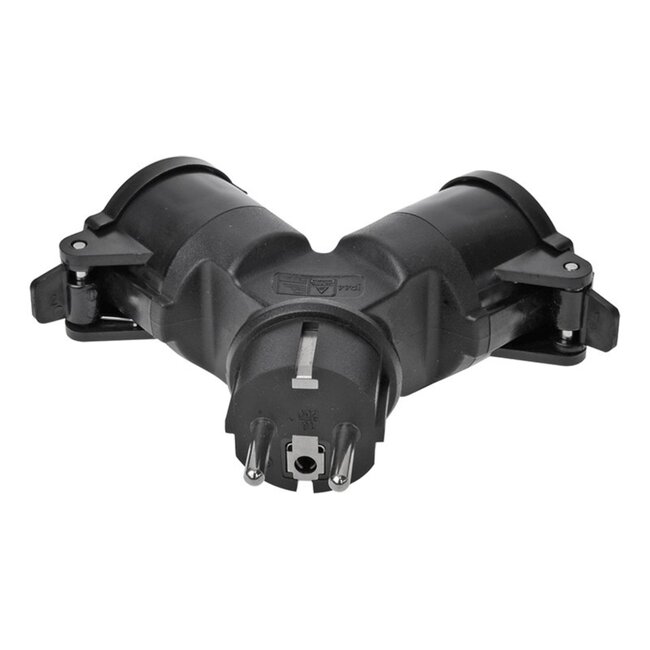 ProPlus Schuko stekker - duo splitter - 230V - zwart - IP44
