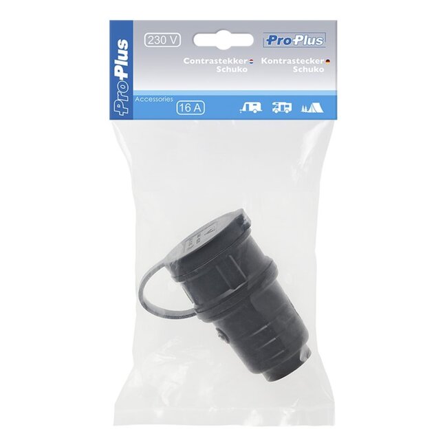 ProPlus Schuko contrastekker - kunststof - 230V - zwart - IP44