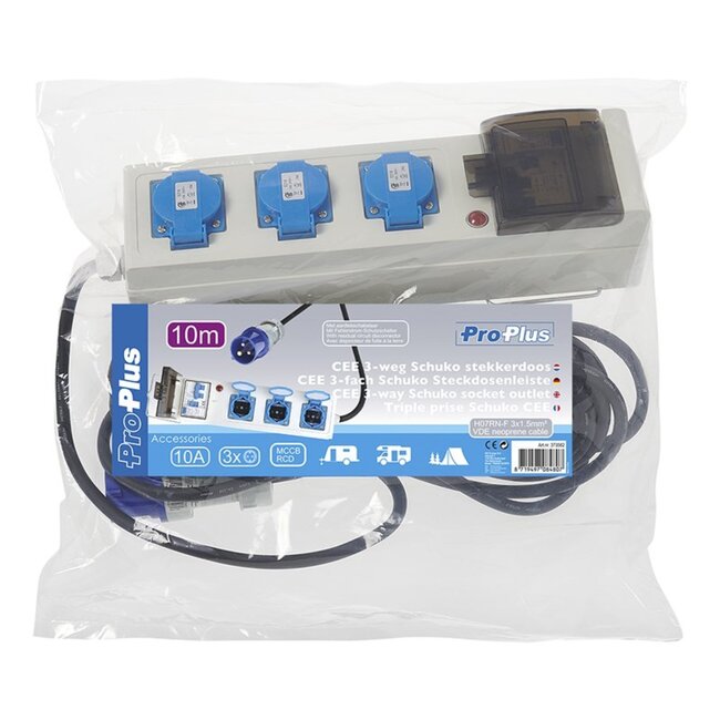 ProPlus Tent-/vouwwagen stekkerdoos - 10 meter - 3 stopcontacten - MCCB - ALS
