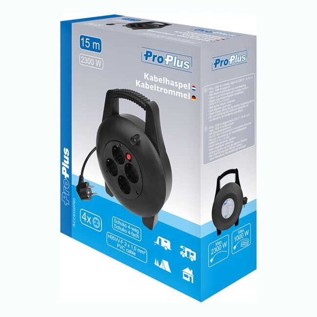 ProPlus Kabelhaspel - 4 aansluitingen - 15 meter - met stroomonderbreker - voor binnengebruik