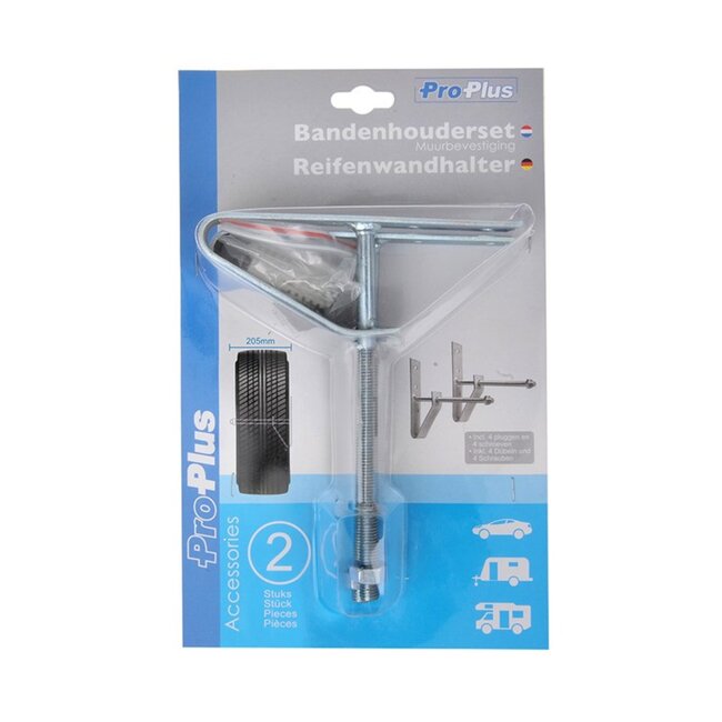 ProPlus Bandenhouderset muurbevestiging - 2 stuks - Inclusief pluggen en schroeven - Voor zomer- en winterbanden