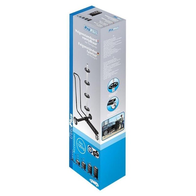 ProPlus Verrijdbaar bandenrek - lichtgewicht aluminium - voor 4 banden - met handgreep en zwenkwieltjes