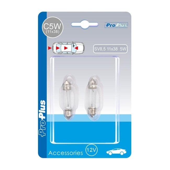 ProPlus Autolamp buislamp - 12V - 5W - SV8.5 - 11 x 38 mm - 2 stuks