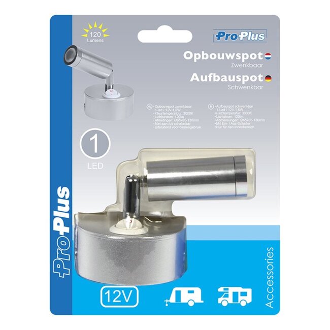 ProPlus Zwenkbare LED opbouwspot - 12V - 120 lumen - Ø 65 mm - 3000K - met schakelaar