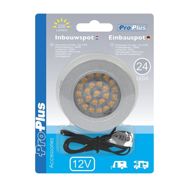 ProPlus Inbouwspot - 24 leds - 12V - 220 lumen - Ø 65 mm - 3000K
