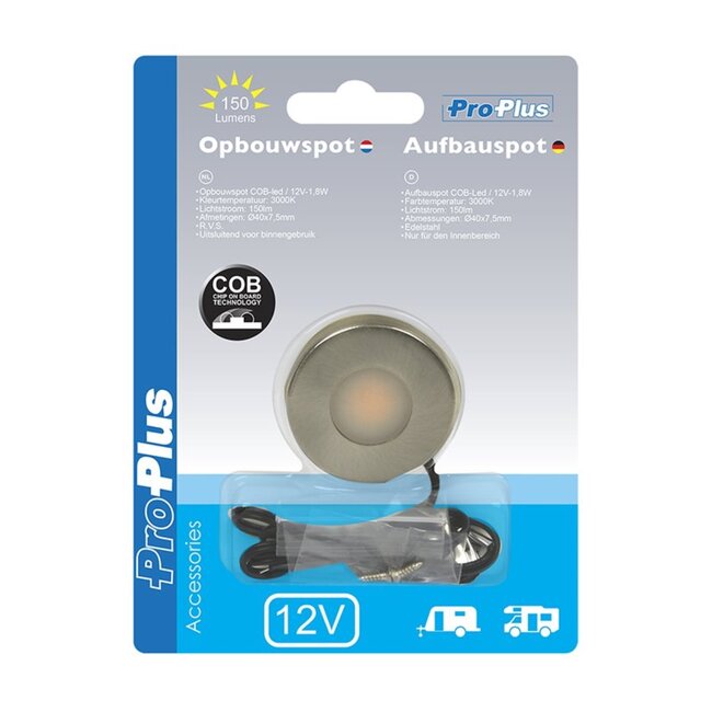 ProPlus Opbouwspot led - 12V - 150 lumen - Ø 40 mm - RVS - Binnengebruik