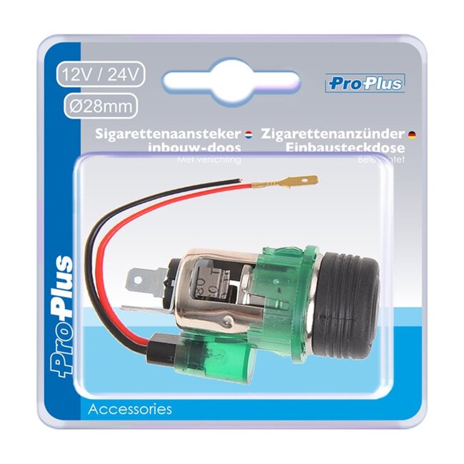 ProPlus Sigarettenaansteker met verlichting - Inbouwdoos - 12V/24V - Ø 28 mm