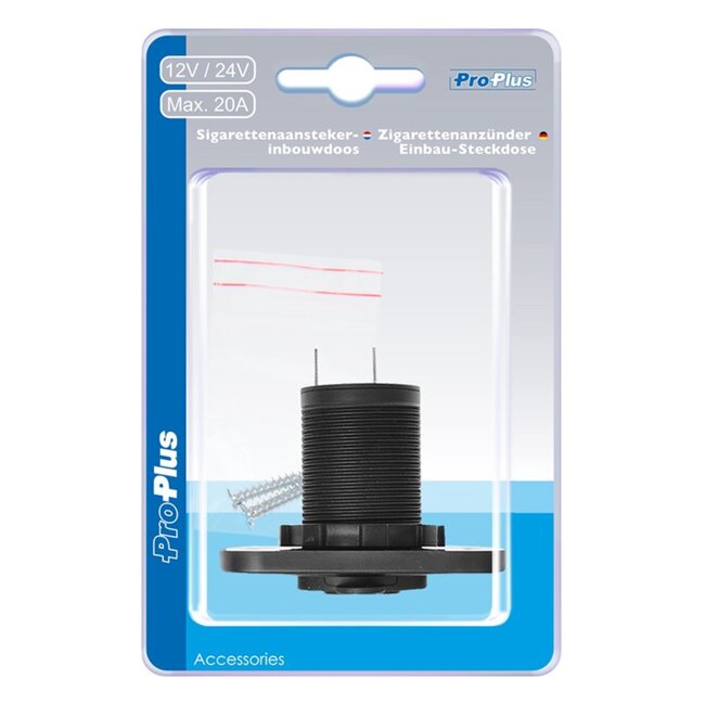 ProPlus Sigarettenaansteker-inbouwdoos - 12V/24V - met afsluitdop - zwart - 29 mm