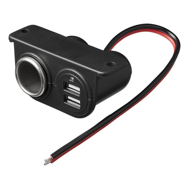 ProPlus Opbouw sigarettenaanstekerdoos met 2 USB-poorten - 12V/24V - zwart - kunststof en staal