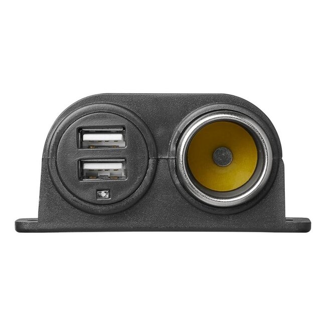 ProPlus Opbouw sigarettenaanstekerdoos met 2 USB-poorten - 12V/24V - zwart - kunststof en staal