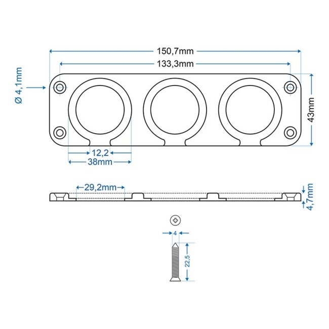 ProPlus Drievoudig inbouw-installatieframe - Ø 29 mm - zwart kunststof