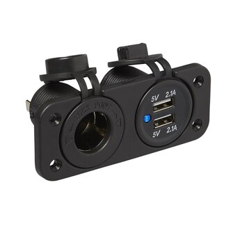 ProPlus Inbouwkit met DIN-stekker en dubbele USB-poort - 2x 2100mA - 12/24V - Efficiënt opladen