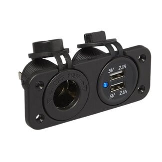ProPlus Inbouwkit met DIN-stekker en dubbele USB-poort - 2x 2100mA - 12/24V - Efficiënt opladen