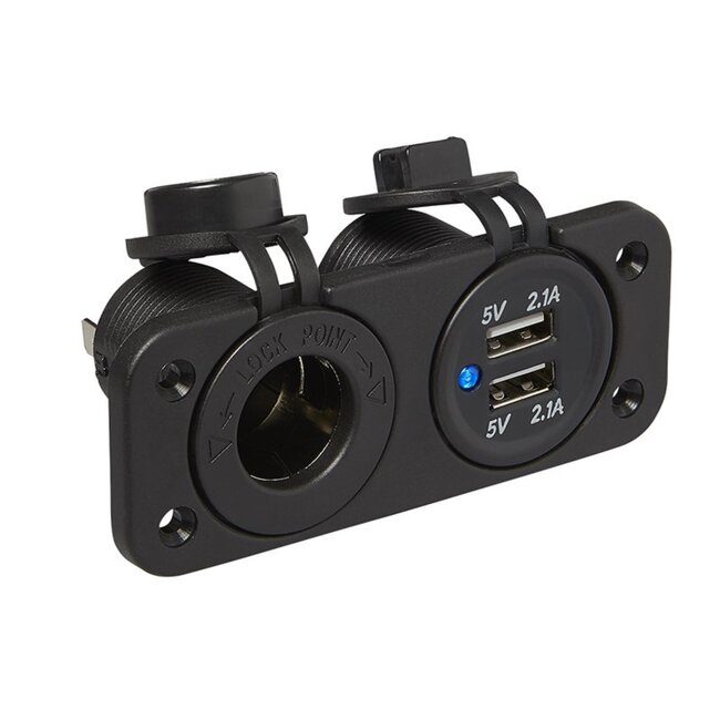 ProPlus Inbouwkit met DIN-stekker en dubbele USB-poort - 2x 2100mA - 12/24V - Efficiënt opladen