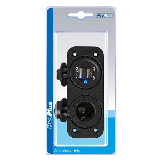 ProPlus Inbouwkit met dubbele USB-poort - 2 x 2100mA - 12/24V