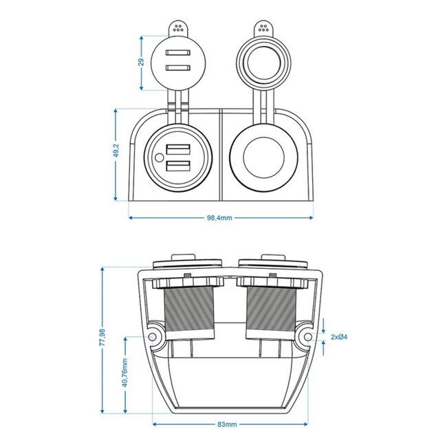 ProPlus Opbouw DIN stekkerdoos met dubbele USB poort - 2 x 2100mA - 12/24V