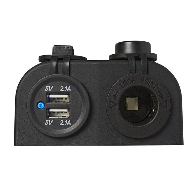 ProPlus Opbouw DIN stekkerdoos met dubbele USB poort - 2 x 2100mA - 12/24V