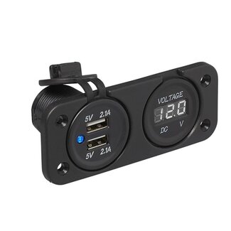 ProPlus Inbouw voltmeter met dubbele USB-poort - 6-30V - 2x 2100mA - voor auto en boot