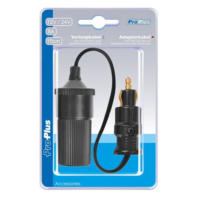 ProPlus Verloopkabel DIN naar sigarettenaansteker - 15 cm - zwart - 12V/24V - max. 8A
