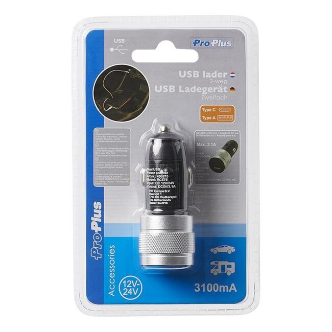 ProPlus Autolader - 2-weg USB A en C - 12/24 Volt - 3100mA