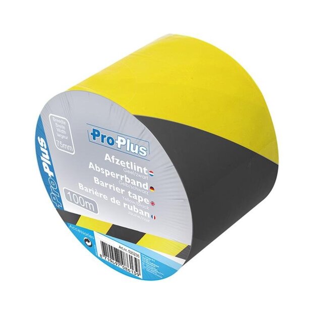 ProPlus Afzetlint - Geel/Zwart - 75 mm x 100 m - Kunststof - Opvallend
