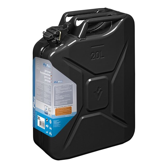 ProPlus Stalen jerrycan - 20 liter - zwart - UN en TÜV/GS gekeurd - met handvatten