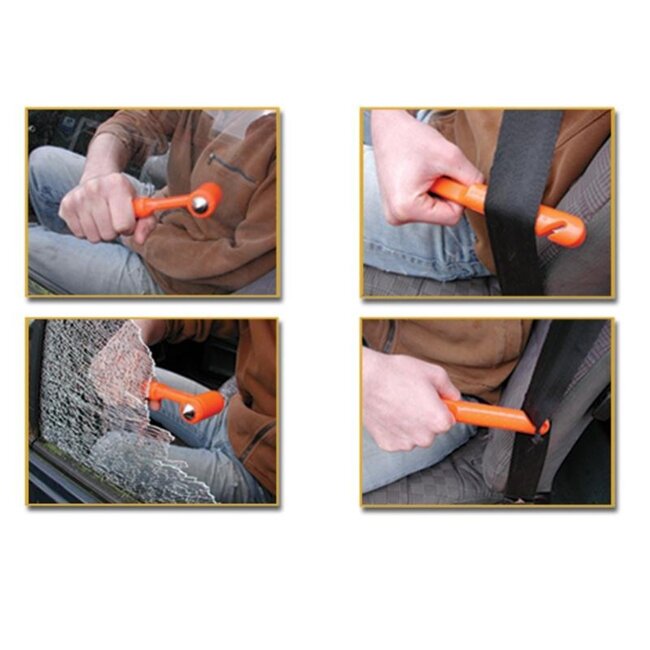 ProPlus Auto veiligheidshamer - dubbelzijdig - met gordelmes - inclusief houder - oranje