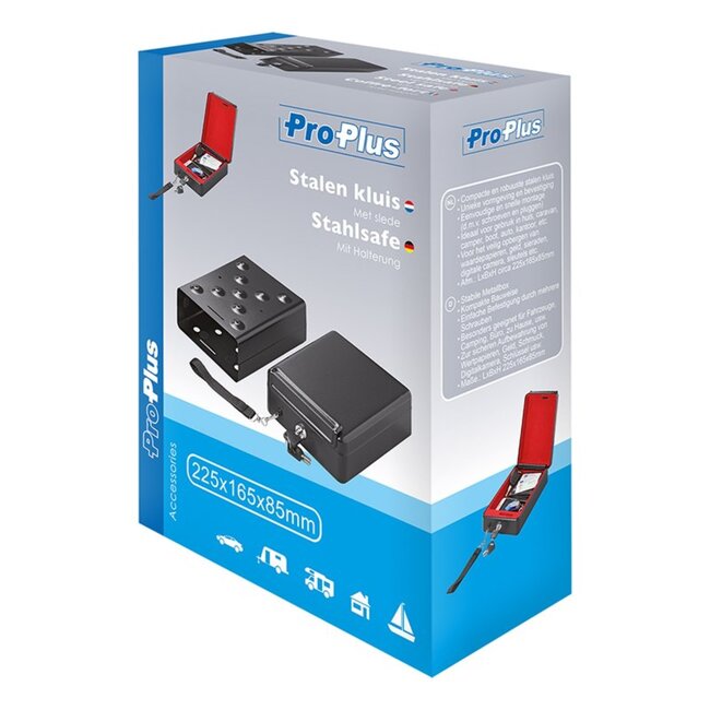 ProPlus Stalen kluis met slede - Compact en robuust - 225 x 165 x 85 mm - Zwart