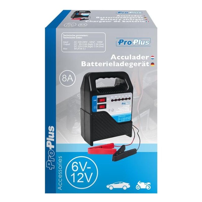 ProPlus Acculader - 6V/12V - 8A - Eenvoudige bediening - Controlelampjes
