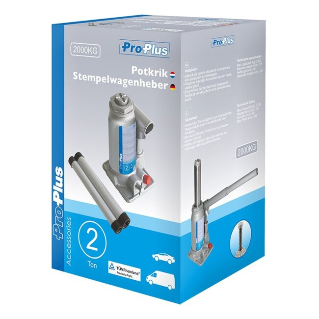 ProPlus Hydraulische potkrik - 2 ton - TÜV/GS-gekeurd - Compact ontwerp - Veilig gebruik
