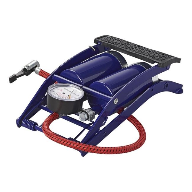 ProPlus Voetpomp met manometer - dubbele cilinder - max. 7 bar - incl. 3 ventieladapters