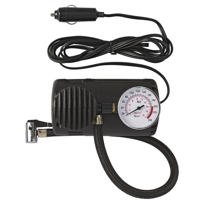 ProPlus Mini luchtcompressor - 12 volt - met manometer en verloopnippels - compact en handzaam