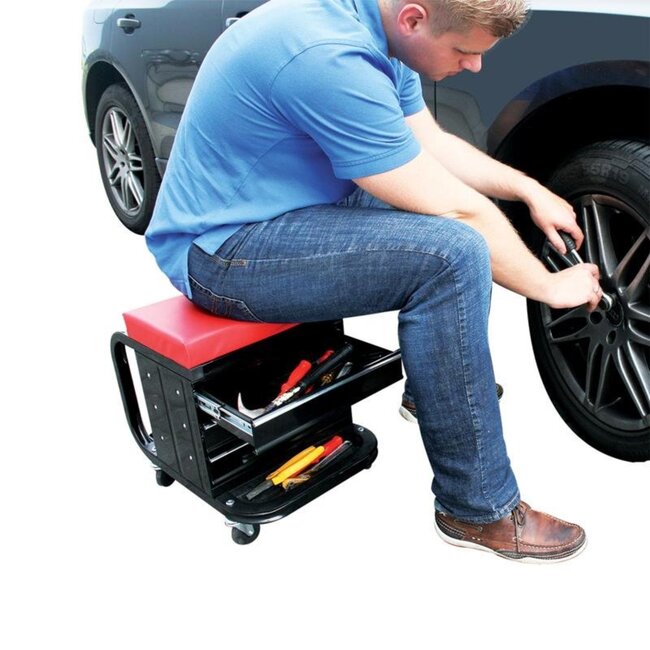 ProPlus Mobiele gereedschapkist met werkplaatsstoel - 3 laden - 47 x 35 x 43 cm - Verrijdbaar
