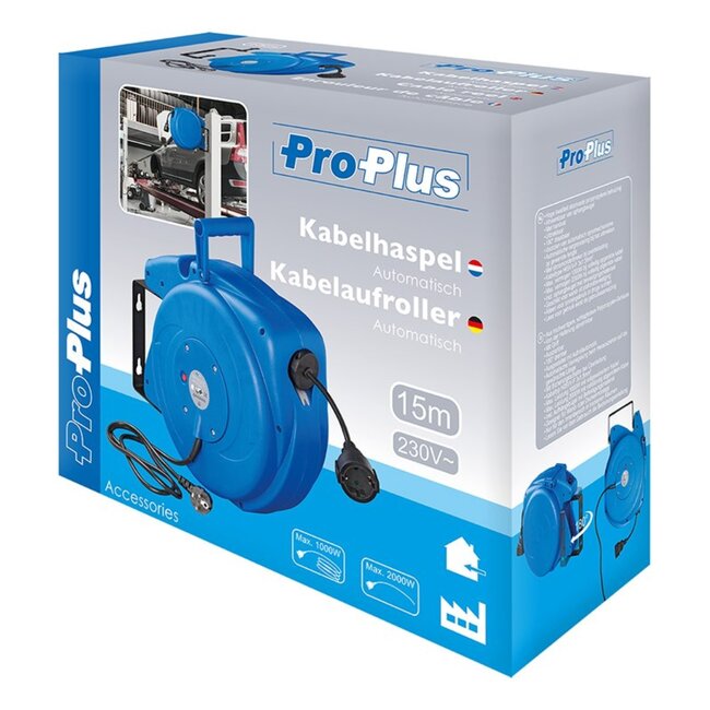 ProPlus Automatische kabelhaspel - 15 meter - 220V - stootvast - wand/plafond bevestiging
