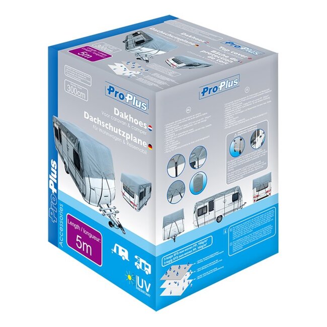 ProPlus Universele caravandakhoes - 5 x 3 meter - ademend en UV-gestabiliseerd - inclusief draagtas