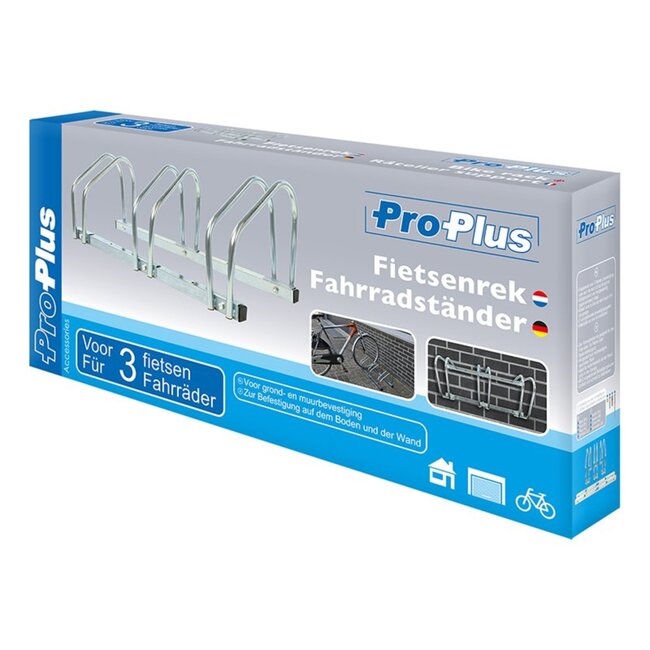 ProPlus Fietsenrek voor 3 fietsen - vloer- en wandmontage - ruimtebesparend - gegalvaniseerd staal