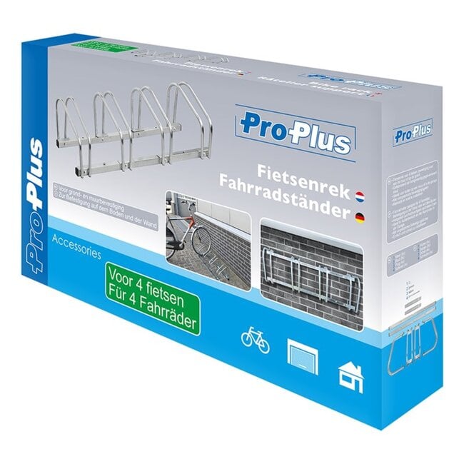 ProPlus Fietsenrek voor 4 fietsen - vloer en wandmontage - zilverkleurig - hoogwaardig staal