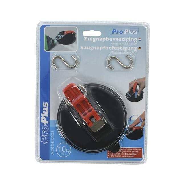 ProPlus Zuignapbevestiging met ring en 2 S-haken - Ø 11,5 cm - Max. 10 kg - Schroefloze montage
