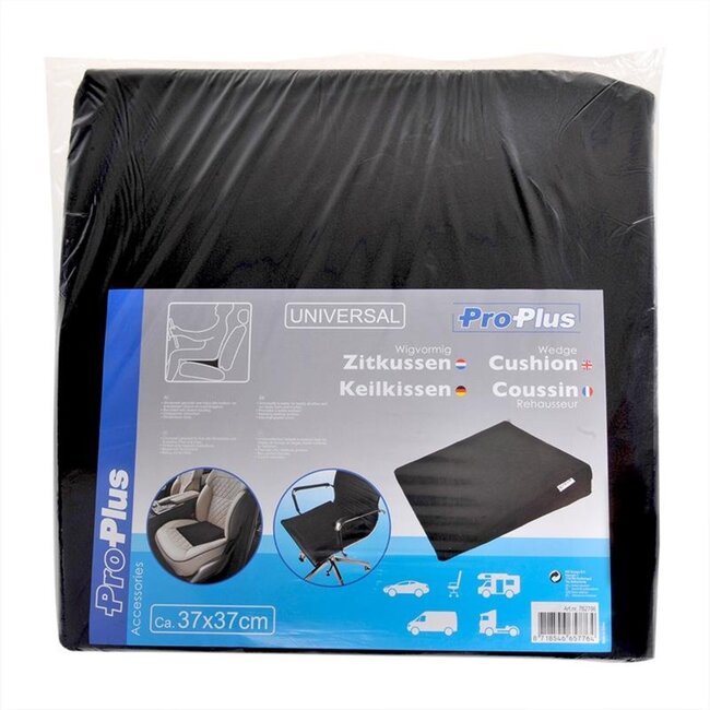 ProPlus Wigvormig zitkussen - drukvaste schuimstof - afneembare hoes - 37 x 37 x 8 cm - zwart