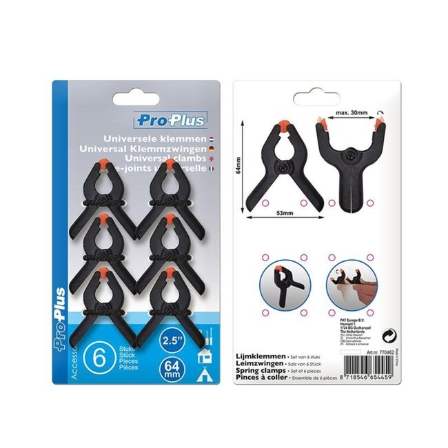 ProPlus Compacte zeilklemmen - krachtige veer - PVC - 64 mm - set van 6