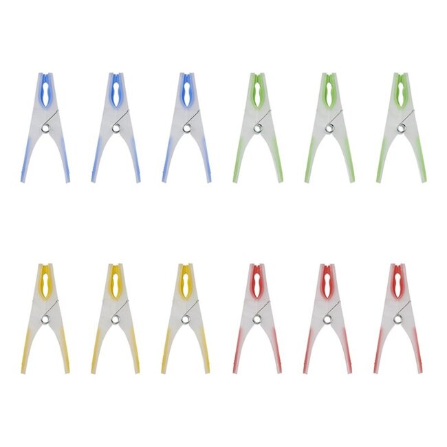 ProPlus Kunststof wasknijpers - set van 12 - ribbels voor extra grip - stevige slagveer - hippe kleuren