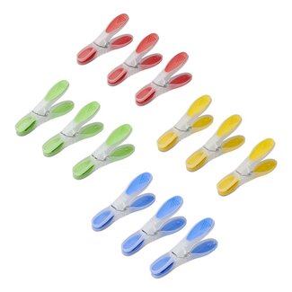 ProPlus Kunststof wasknijpers - set van 12 - ribbels voor extra grip - stevige slagveer - hippe kleuren