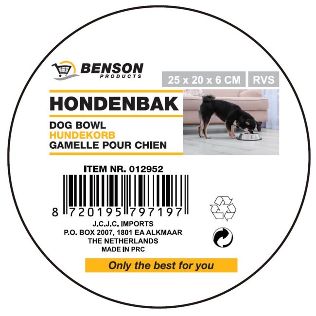 Benson RVS hondenvoerbak - groot formaat - eenvoudig schoon te maken - 25 cm diameter