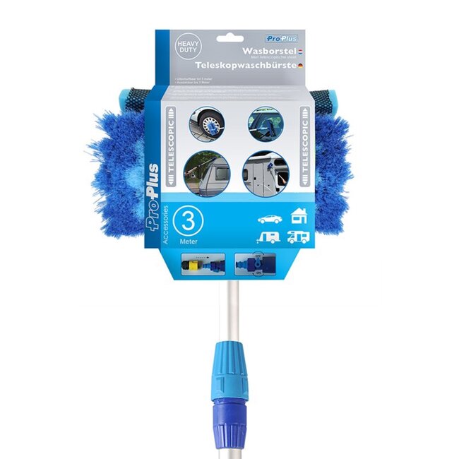 ProPlus Wasborstel - Heavy Duty - Telescopische Steel - Uitschuifbaar tot 3 meter - Inclusief 2-in-1 raamtrekker en spons