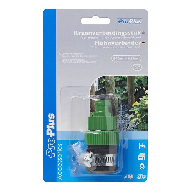 ProPlus Kraanverbindingsstuk - Waterdief - Rond - 15 t/m 21 mm - Corrosiebestendig - Eenvoudige montage