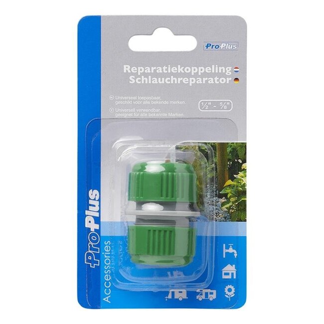 ProPlus Reparatiekoppeling voor tuinslangen - groen - universeel - 13-15 mm